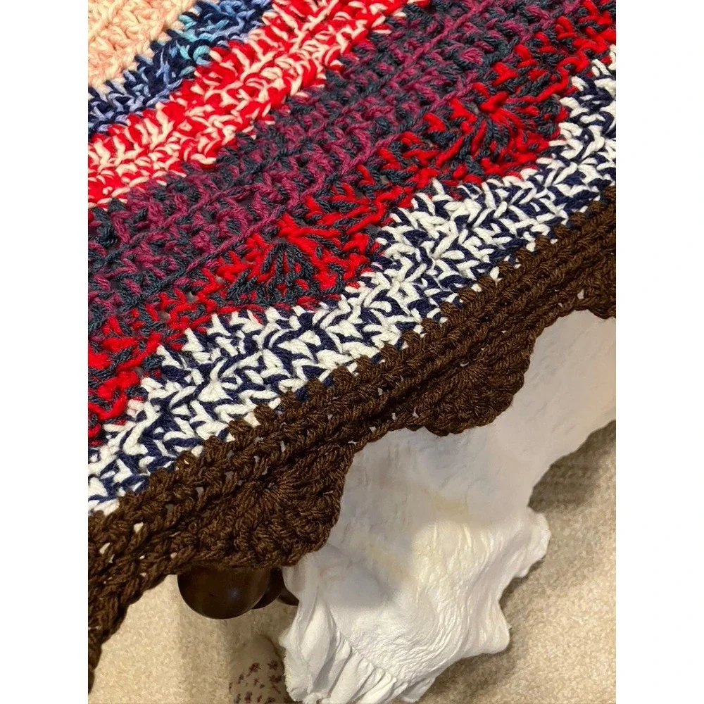 Handmade Crochet Afghan Blanket 30x60‎ Multi-Color Striped Boho Cottagecore